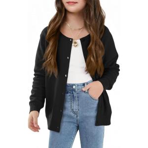Haloumoning Girls Button Down Cardigan Kids Long Sleeve Crewneck Uniform Knit Sweater 5-14 Years(Black)