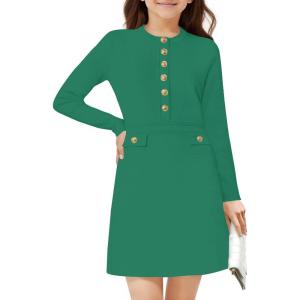 Haloumoning Girls Long Sleeve Sweater Dress Kids Casual Front Button A-Line Knit Fall Dresses 5-14 Years(Dark Green)