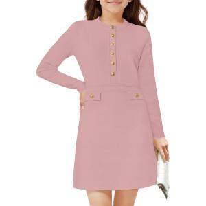 Haloumoning Girls Long Sleeve Sweater Dress Kids Casual Front Button A-Line Knit Fall Dresses 5-14 Years(Pink)