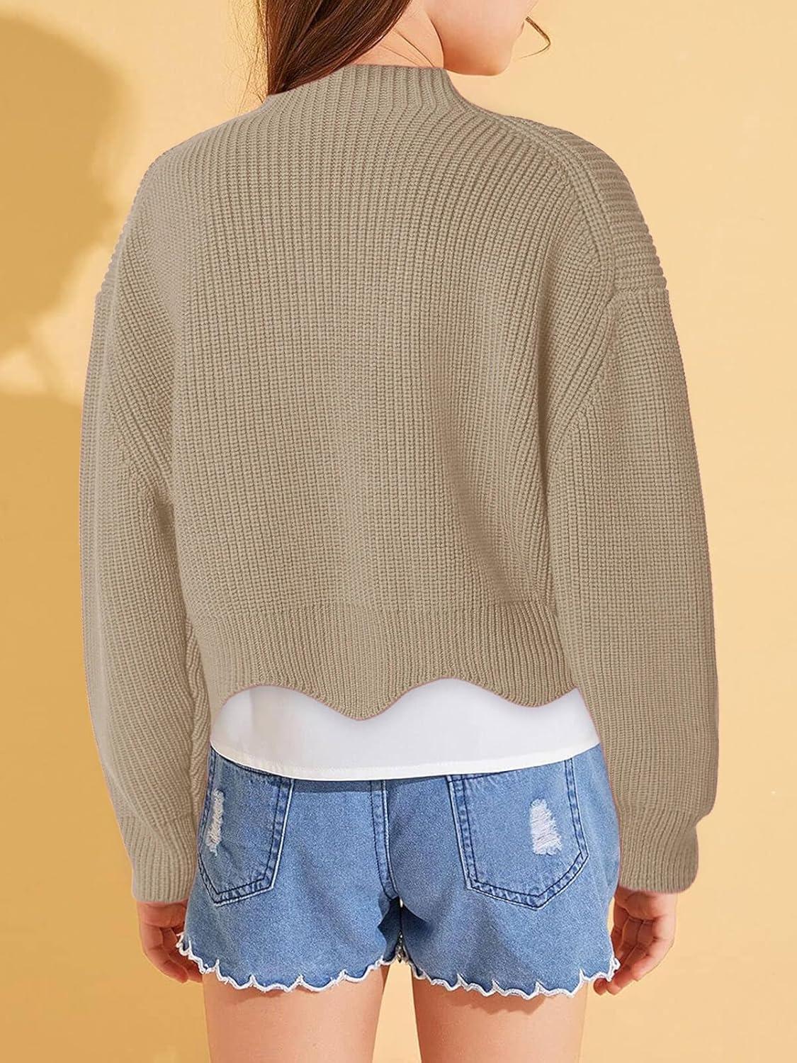 image:imageHaloumoning Girls Mock Neck Sweaters Kids Fall Fashion Long Batwing Sleeve Rib Knit Pullover Clothes 514 YearsKhaki