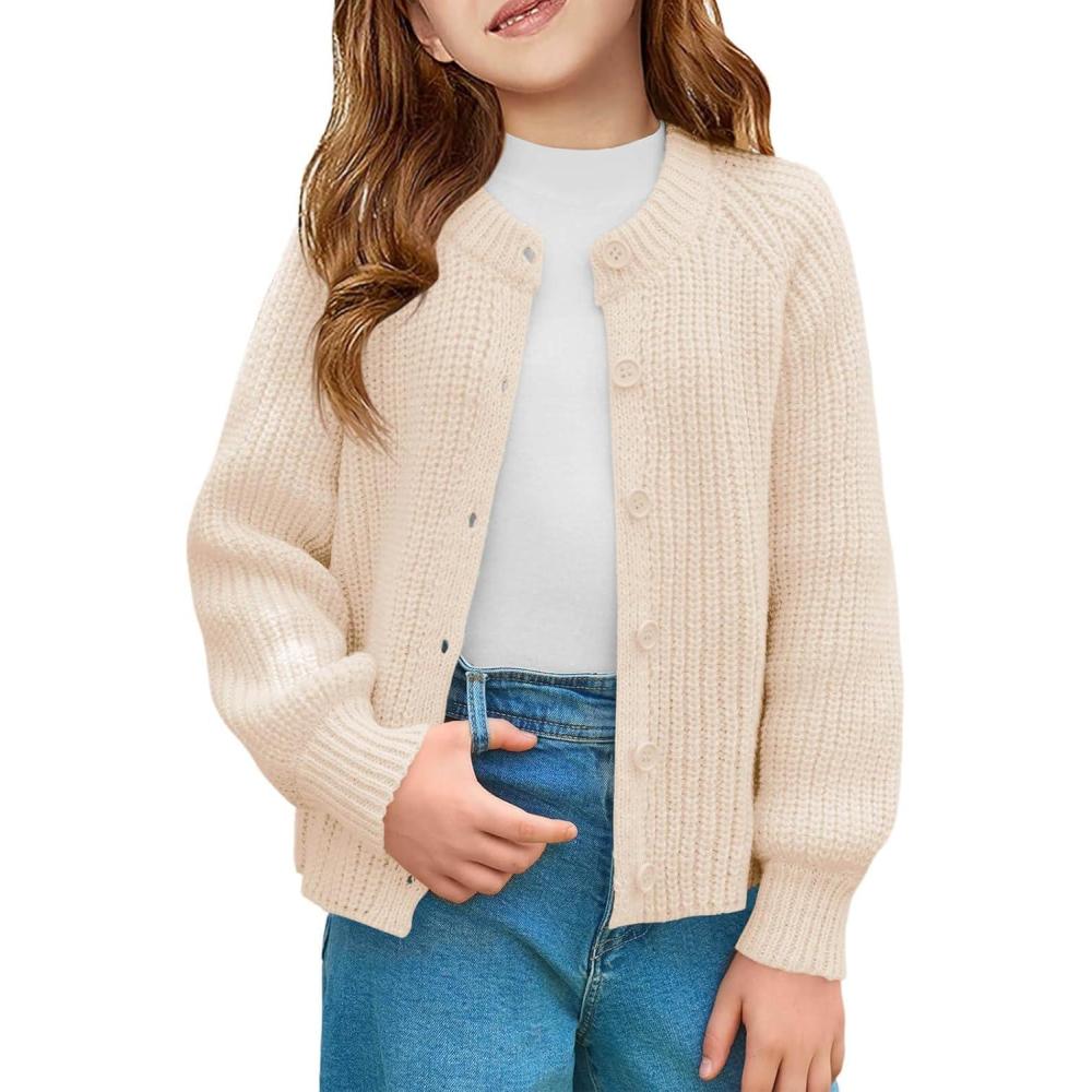 image:imageHaloumoning Girls Cardigan Button Down Long Sleeve Chunky Knit Sweater Fall Cute Outerwear Coat 514YApricot