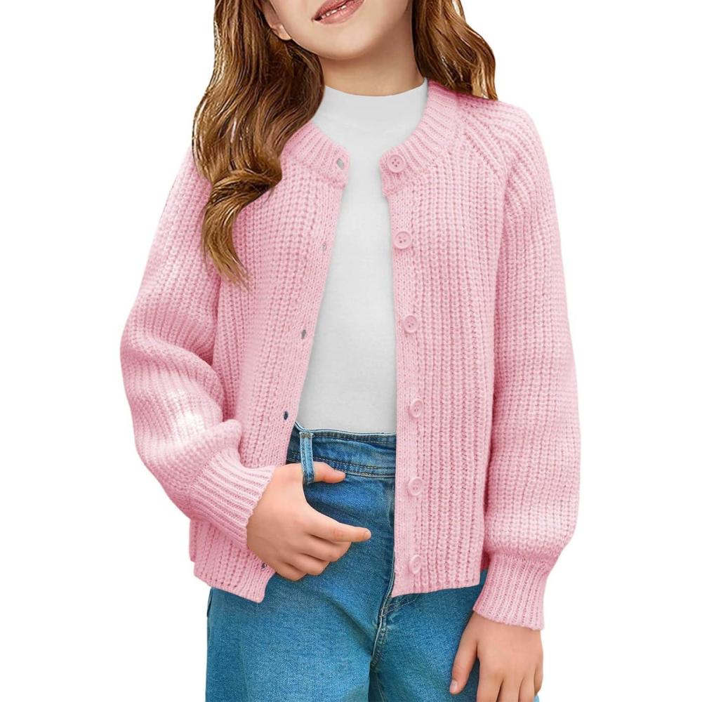 image:imageHaloumoning Girls Cardigan Button Down Long Sleeve Chunky Knit Sweater Fall Cute Outerwear Coat 514YPink