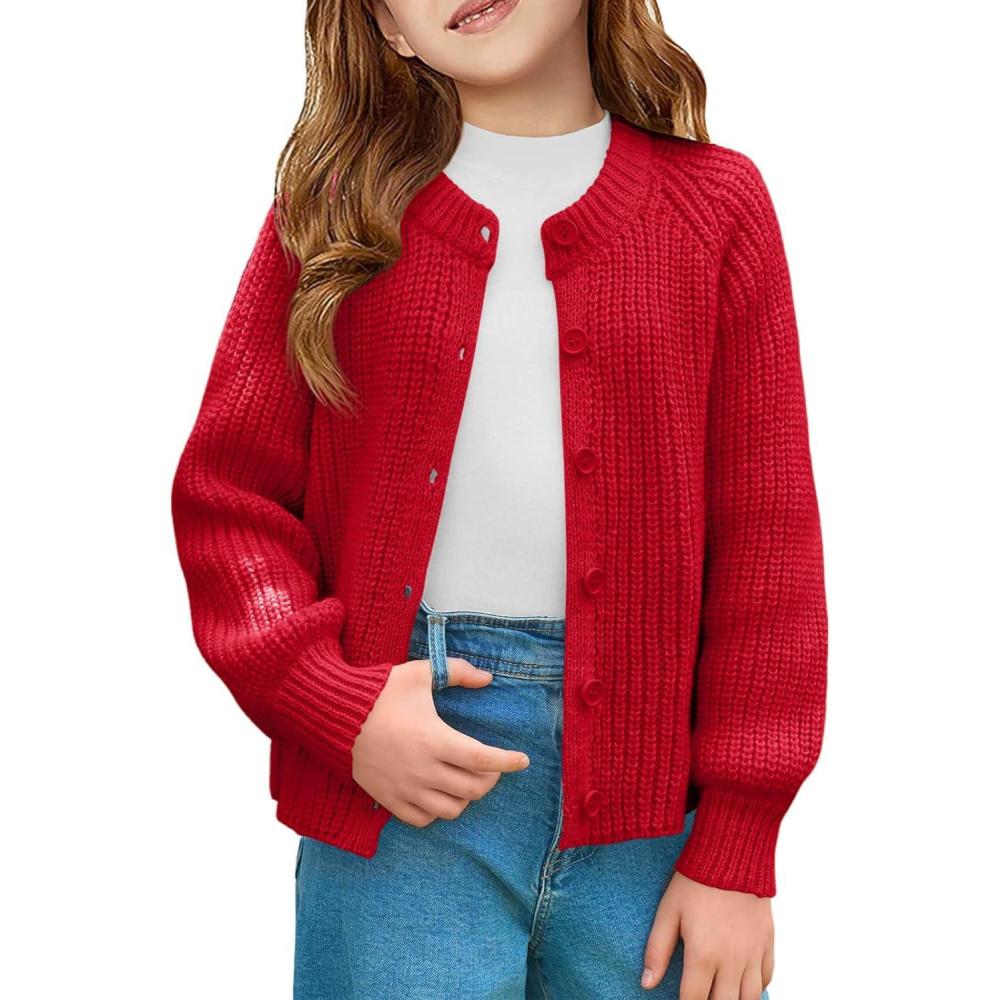 image:imageHaloumoning Girls Cardigan Button Down Long Sleeve Chunky Knit Sweater Fall Cute Outerwear Coat 514YRed