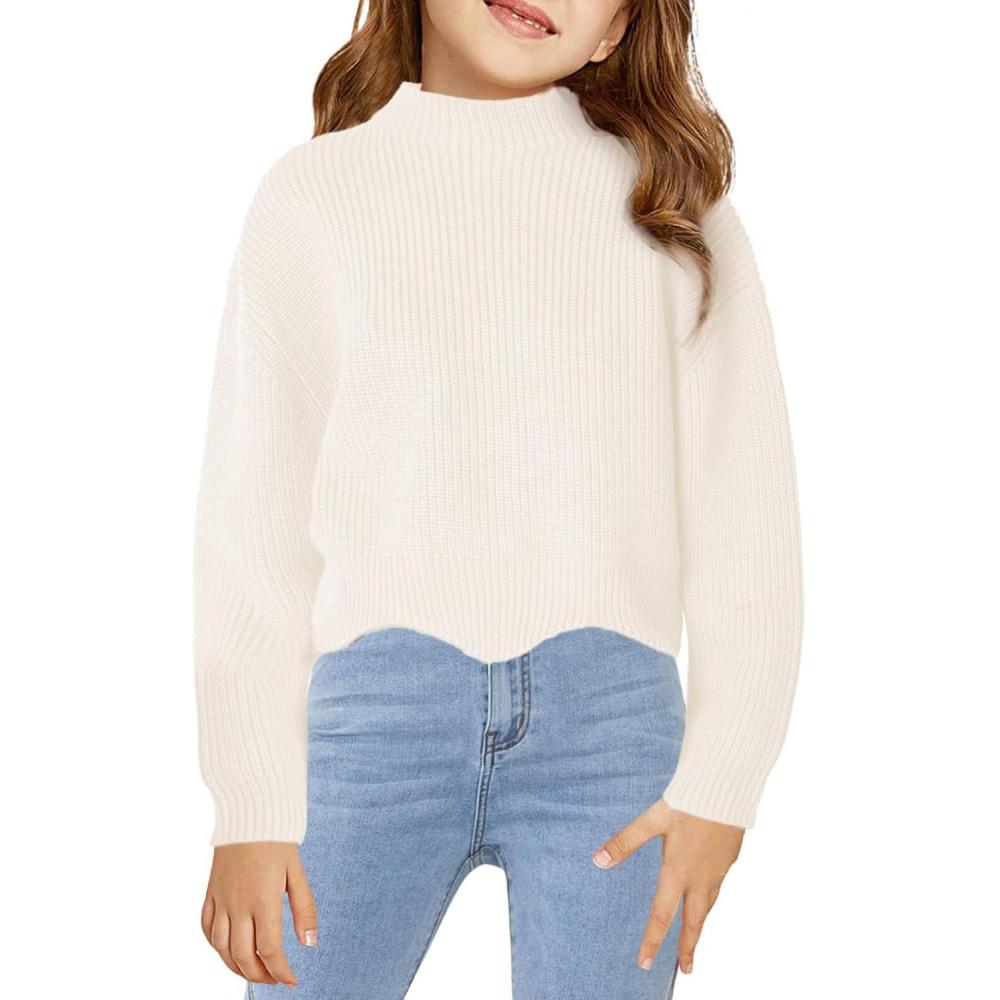 image:imageHaloumoning Girls Mock Neck Sweaters Kids Fall Fashion Long Batwing Sleeve Rib Knit Pullover Clothes 514 YearsBeige