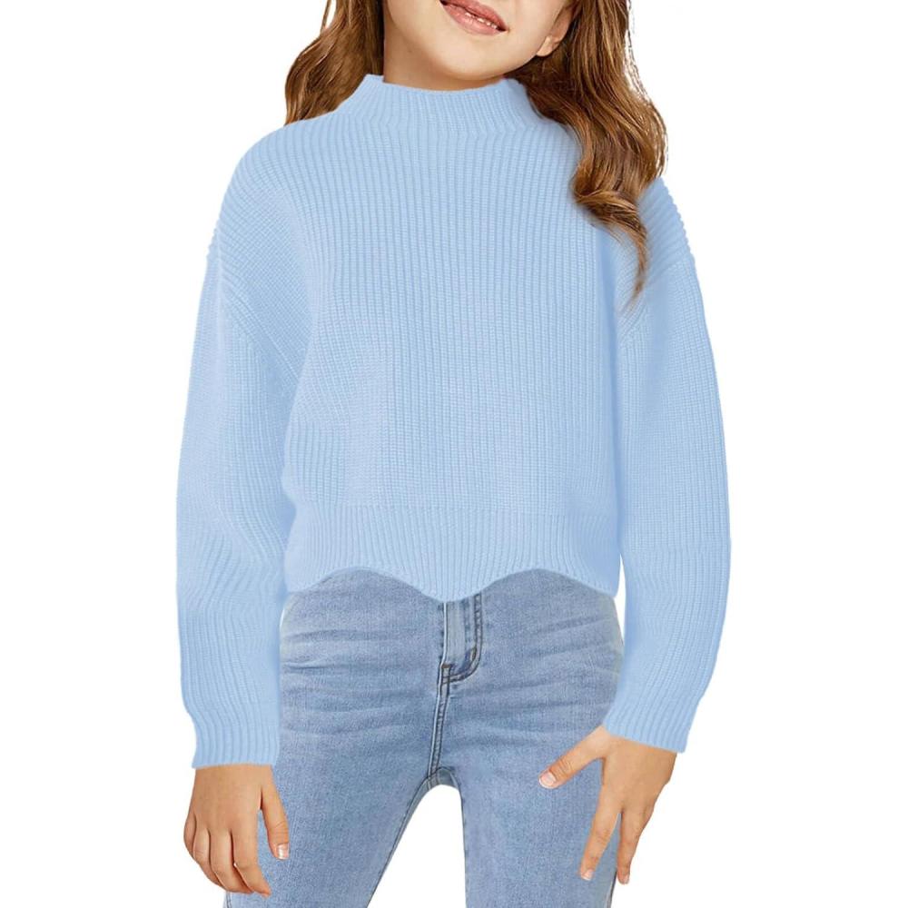 image:imageHaloumoning Girls Mock Neck Sweaters Kids Fall Fashion Long Batwing Sleeve Rib Knit Pullover Clothes 514 YearsLight Blue