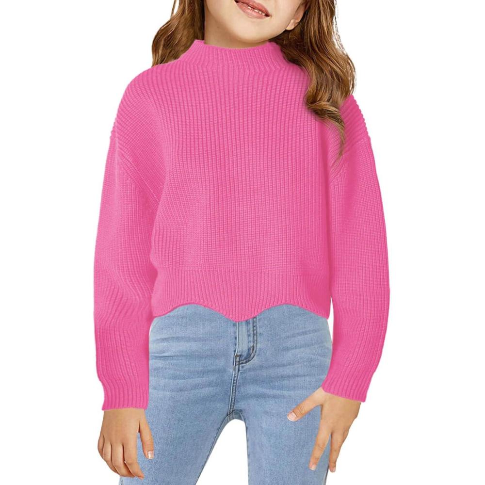 image:imageHaloumoning Girls Mock Neck Sweaters Kids Fall Fashion Long Batwing Sleeve Rib Knit Pullover Clothes 514 YearsPink