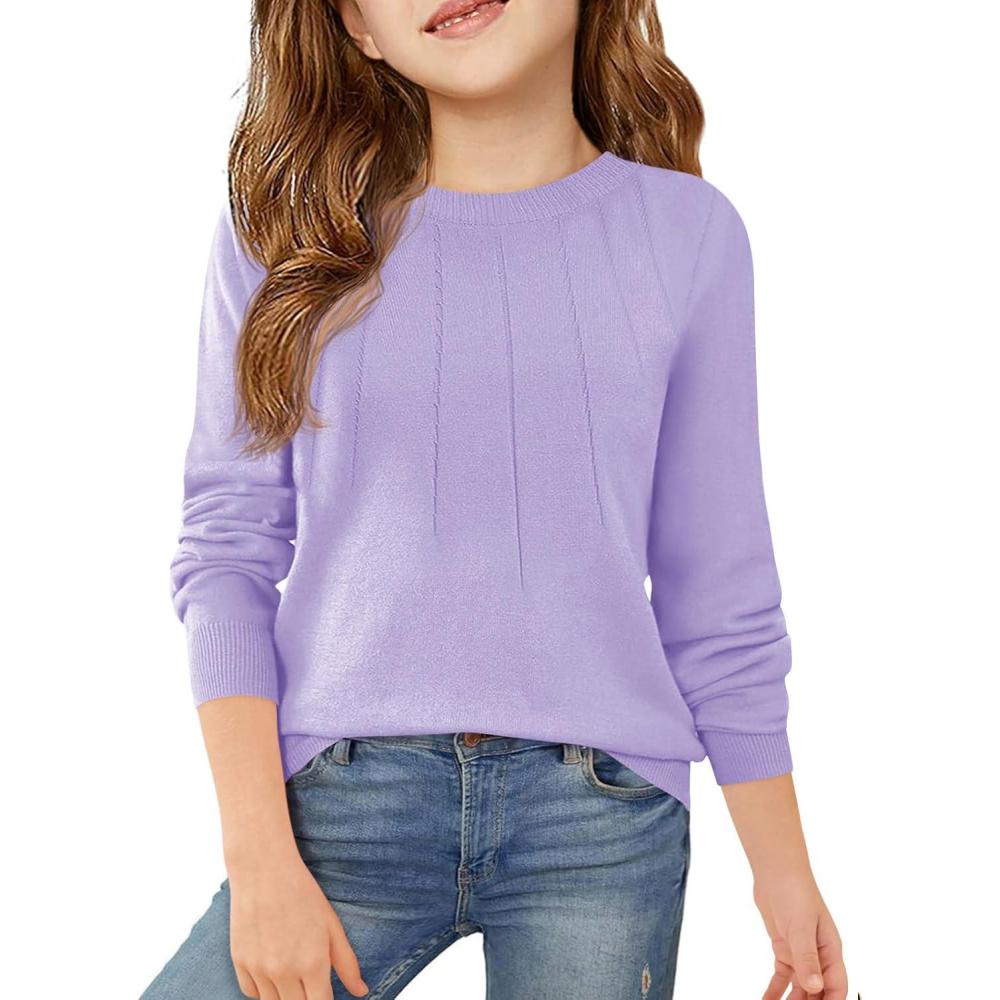 image:imageHaloumoning Girls Sweaters Kids Crewneck Long Sleeve Pleated Knit Pullover Sweater Fall Fashion Clothes 514 YearsPurple