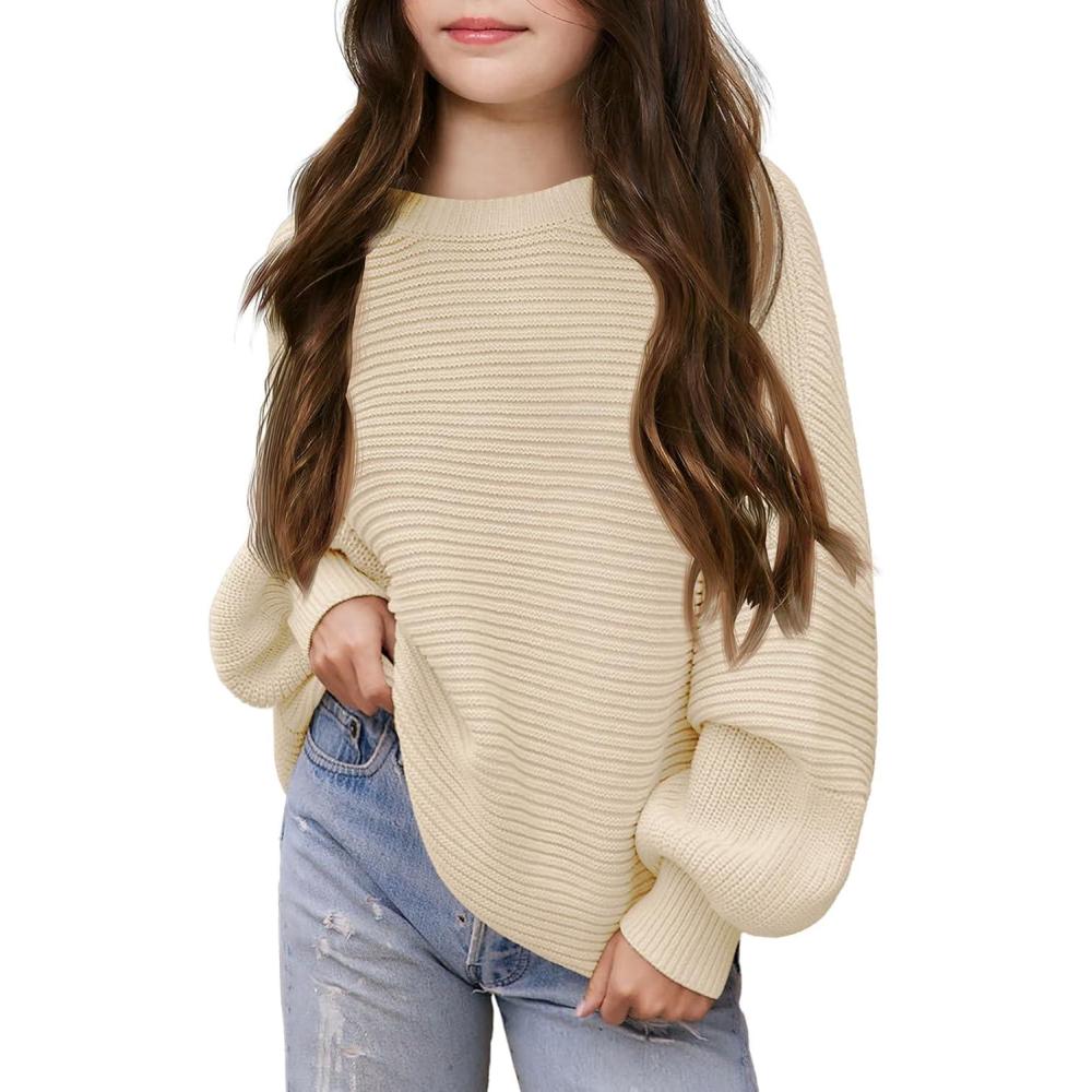 image:imageHaloumoning Girls Sweaters Long Sleeve Crewneck Pullover Jumper Cute Winter Knit Blouse Tops 714 YearsBeige