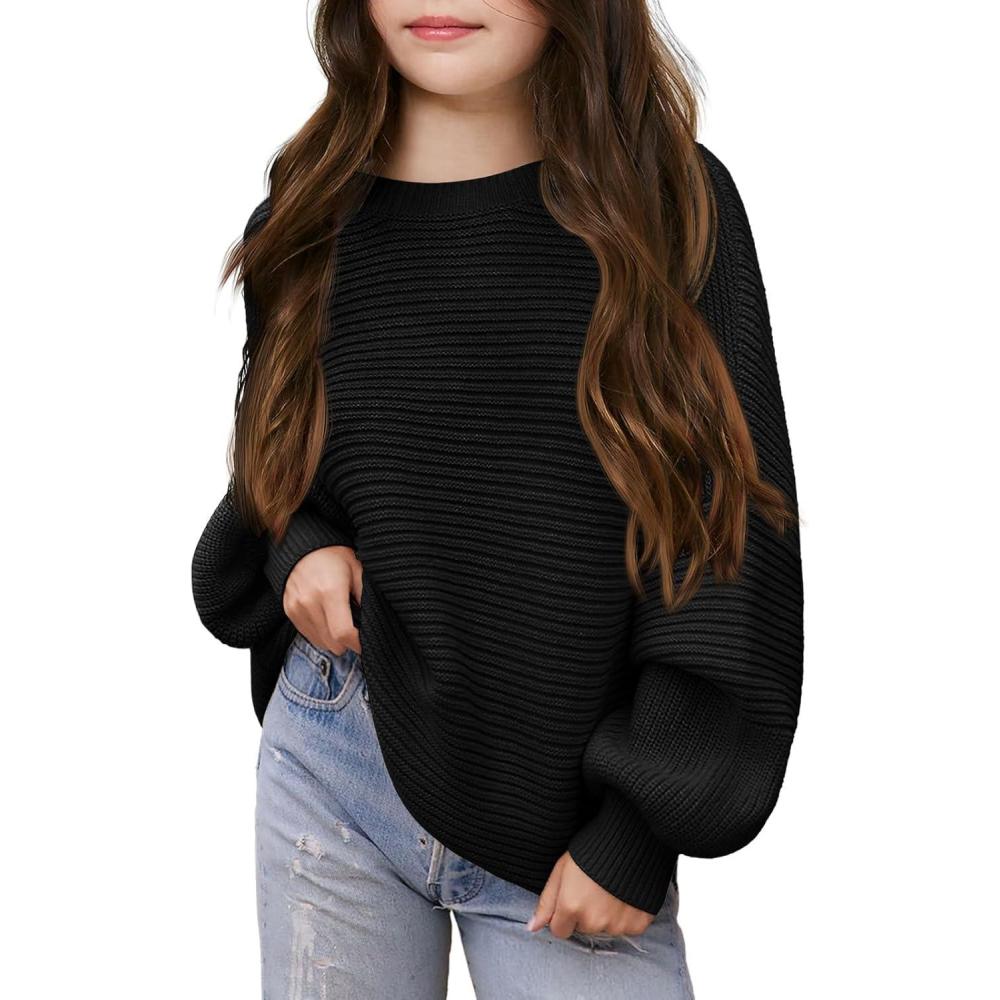 image:imageHaloumoning Girls Sweaters Long Sleeve Crewneck Pullover Jumper Cute Winter Knit Blouse Tops 714 YearsBlack