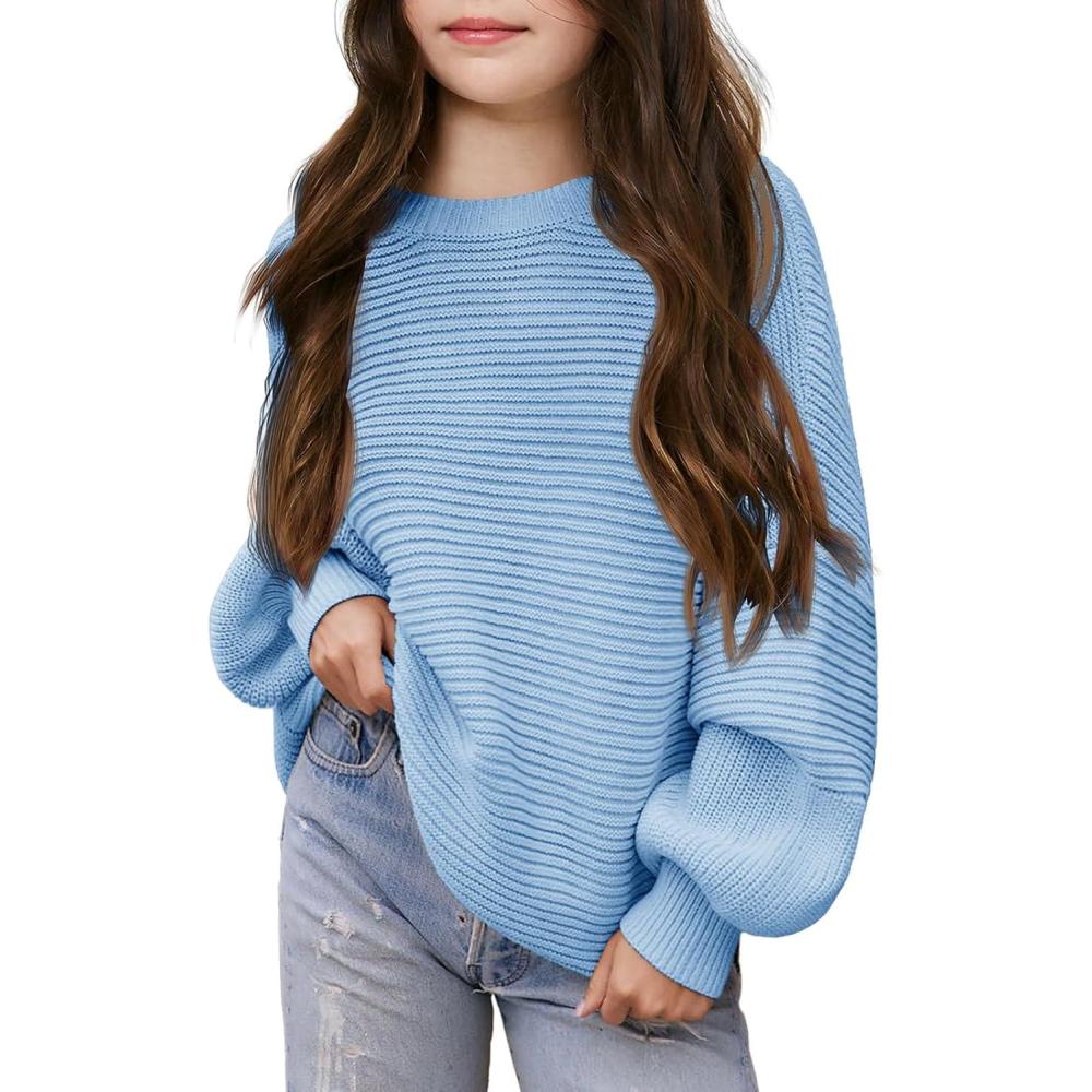 image:imageHaloumoning Girls Sweaters Long Sleeve Crewneck Pullover Jumper Cute Winter Knit Blouse Tops 714 YearsBlue