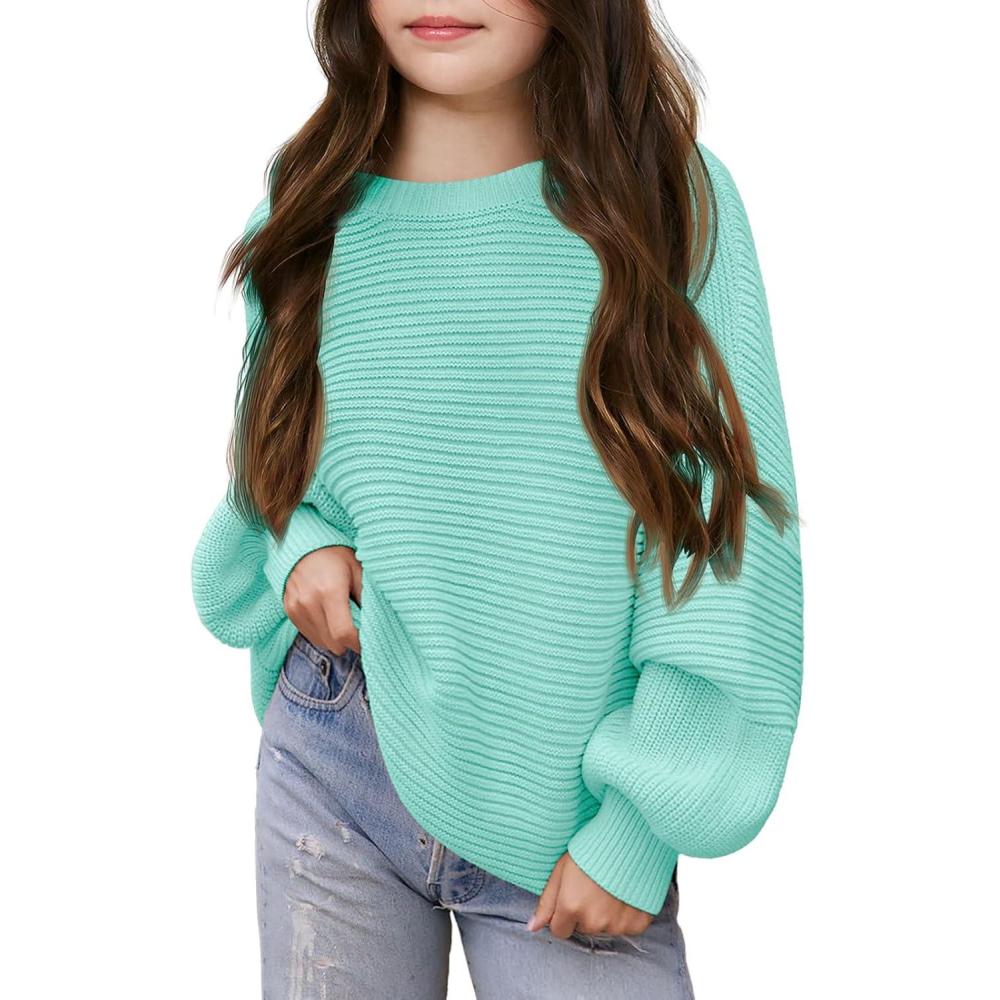image:imageHaloumoning Girls Sweaters Long Sleeve Crewneck Pullover Jumper Cute Winter Knit Blouse Tops 714 YearsLight Green