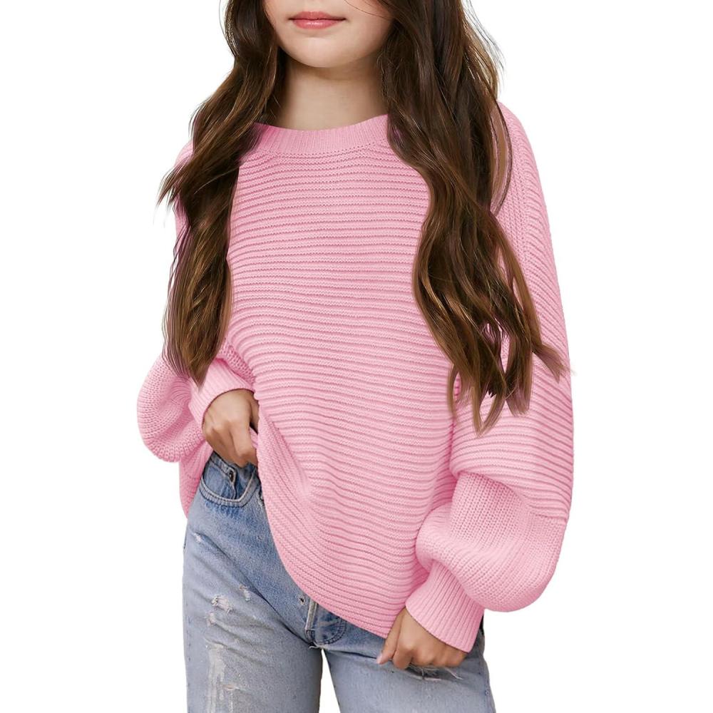 image:imageHaloumoning Girls Sweaters Long Sleeve Crewneck Pullover Jumper Cute Winter Knit Blouse Tops 714 YearsPink