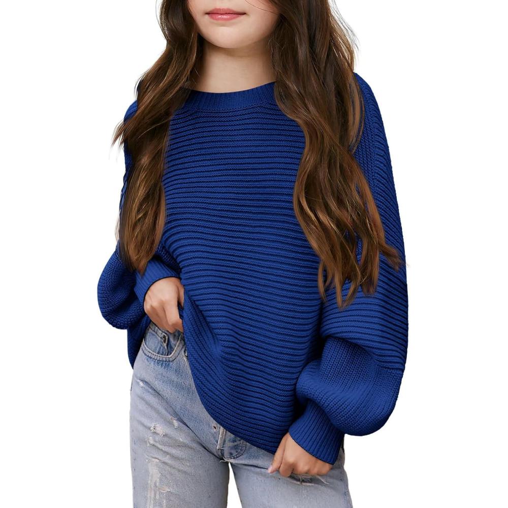 image:imageHaloumoning Girls Sweaters Long Sleeve Crewneck Pullover Jumper Cute Winter Knit Blouse Tops 714 YearsRoyal Blue
