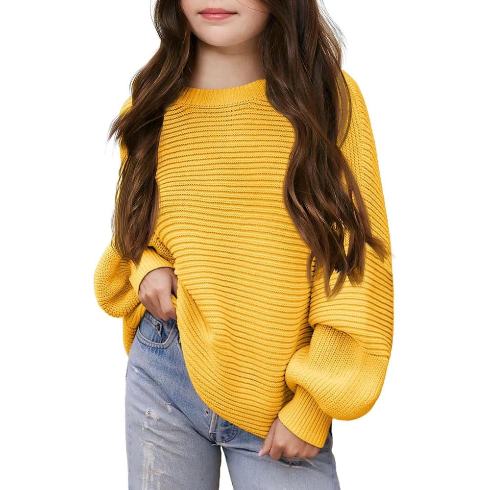 image:imageHaloumoning Girls Sweaters Long Sleeve Crewneck Pullover Jumper Cute Winter Knit Blouse Tops 714 YearsYellow