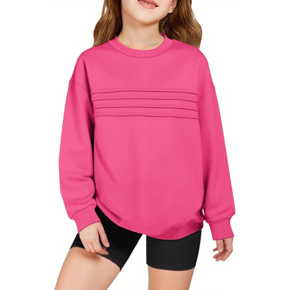 image:imageHaloumoning Kids Girls Crewneck Sweatshirt Casual Long Sleeve Pleated Front Casual Fall Pullover Tops 514 YearsRose Red