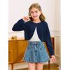 Girls Long Sleeve Bolero Cardigan Sweater Kids Cute Button Knit Shrug Cropped Sweaters Tops(Navy Blue)