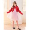 Girls Long Sleeve Bolero Cardigan Sweater Kids Cute Button Knit Shrug Cropped Sweaters Tops(Red)