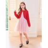 Girls Long Sleeve Bolero Cardigan Sweater Kids Cute Button Knit Shrug Cropped Sweaters Tops(Red)
