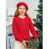 Haloumoning Girls Cardigan Button Down Long Sleeve Chunky Knit Sweater Fall Cute Outerwear Coat 5-14Y(Red)