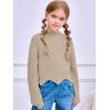 Haloumoning Girls Mock Neck Sweaters Kids Fall Fashion Long Batwing Sleeve Rib Knit Pullover Clothes 5-14 Years(Khaki)