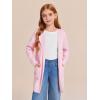 Haloumoning Girls Open Front Cardigan Casual Long Sleeve Knit Sweater Kids Fall Solid Cute Outerwear Coat 5-14Y(Pink)