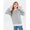 Haloumoning Girls Striped Pullover Sweaters Chenille Crew Neck Cable Knit Tops 5-14 Years(Black)