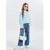 Haloumoning Girls Striped Pullover Sweaters Chenille Crew Neck Cable Knit Tops 5-14 Years(Blue)