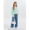 Haloumoning Girls Striped Pullover Sweaters Chenille Crew Neck Cable Knit Tops 5-14 Years(Green)