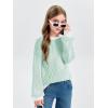Haloumoning Girls Striped Pullover Sweaters Chenille Crew Neck Cable Knit Tops 5-14 Years(Green)