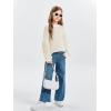 Haloumoning Girls Striped Pullover Sweaters Chenille Crew Neck Cable Knit Tops 5-14 Years(Khaki)