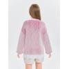 Haloumoning Girls Striped Pullover Sweaters Chenille Crew Neck Cable Knit Tops 5-14 Years(Rose Red)