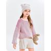 Haloumoning Girls Striped Pullover Sweaters Chenille Crew Neck Cable Knit Tops 5-14 Years(Rose Red)