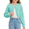 Girls Long Sleeve Bolero Cardigan Sweater Kids Cute Button Knit Shrug Cropped Sweaters Tops(Green)