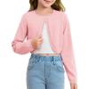 Girls Long Sleeve Bolero Cardigan Sweater Kids Cute Button Knit Shrug Cropped Sweaters Tops(Pink)