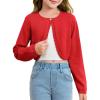 Girls Long Sleeve Bolero Cardigan Sweater Kids Cute Button Knit Shrug Cropped Sweaters Tops(Red)