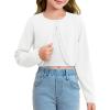 Girls Long Sleeve Bolero Cardigan Sweater Kids Cute Button Knit Shrug Cropped Sweaters Tops(White)