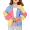 Haloumoning Girls Color Block Cardigan Sweaters Kids Chunky Open Front Knitted Sweater 5-14 Years(Blue)
