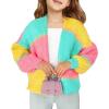 Haloumoning Girls Color Block Cardigan Sweaters Kids Chunky Open Front Knitted Sweater 5-14 Years(Bright Pink)