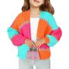 Haloumoning Girls Color Block Cardigan Sweaters Kids Chunky Open Front Knitted Sweater 5-14 Years(Hot Pink)