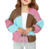 Haloumoning Girls Color Block Cardigan Sweaters Kids Chunky Open Front Knitted Sweater 5-14 Years(Light Blue)