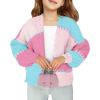 Haloumoning Girls Color Block Cardigan Sweaters Kids Chunky Open Front Knitted Sweater 5-14 Years(Light Pink)