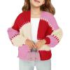 Haloumoning Girls Color Block Cardigan Sweaters Kids Chunky Open Front Knitted Sweater 5-14 Years(Red)