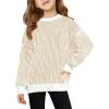 Haloumoning Girls Striped Pullover Sweaters Chenille Crew Neck Cable Knit Tops 5-14 Years(Khaki)