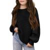 Haloumoning Girls Sweaters Long Sleeve Crewneck Pullover Jumper Cute Winter Knit Blouse Tops 7-14 Years(Black)