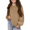 Haloumoning Girls Sweaters Long Sleeve Crewneck Pullover Jumper Cute Winter Knit Blouse Tops 7-14 Years(Khaki)