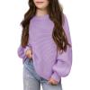 Haloumoning Girls Sweaters Long Sleeve Crewneck Pullover Jumper Cute Winter Knit Blouse Tops 7-14 Years(Purple)