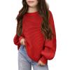 Haloumoning Girls Sweaters Long Sleeve Crewneck Pullover Jumper Cute Winter Knit Blouse Tops 7-14 Years(Red)
