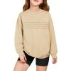 Haloumoning Kids Girls Crewneck Sweatshirt Casual Long Sleeve Pleated Front Casual Fall Pullover Tops 5-14 Years(Beige)