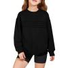 Haloumoning Kids Girls Crewneck Sweatshirt Casual Long Sleeve Pleated Front Casual Fall Pullover Tops 5-14 Years(Black)
