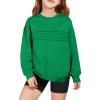 Haloumoning Kids Girls Crewneck Sweatshirt Casual Long Sleeve Pleated Front Casual Fall Pullover Tops 5-14 Years(Green)
